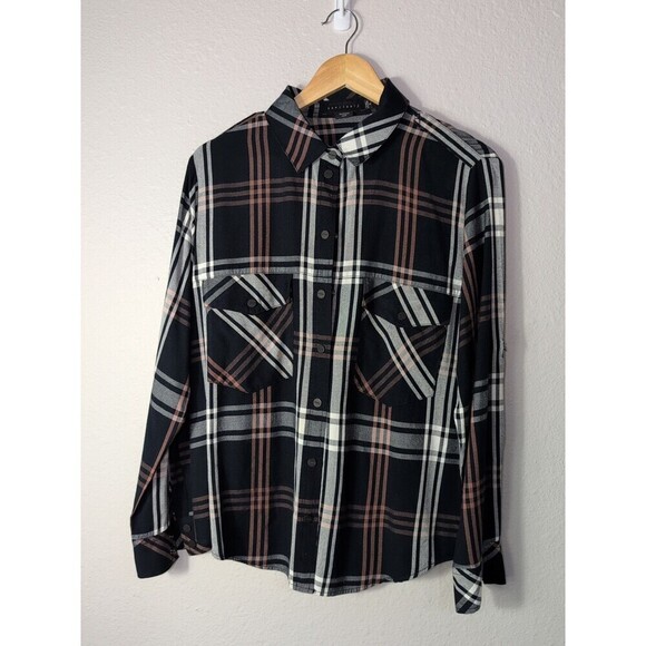 Sanctuary Boyfriend Plaid Snap Button Shirt Size 8 Roll Tab - Picture 1 of 7